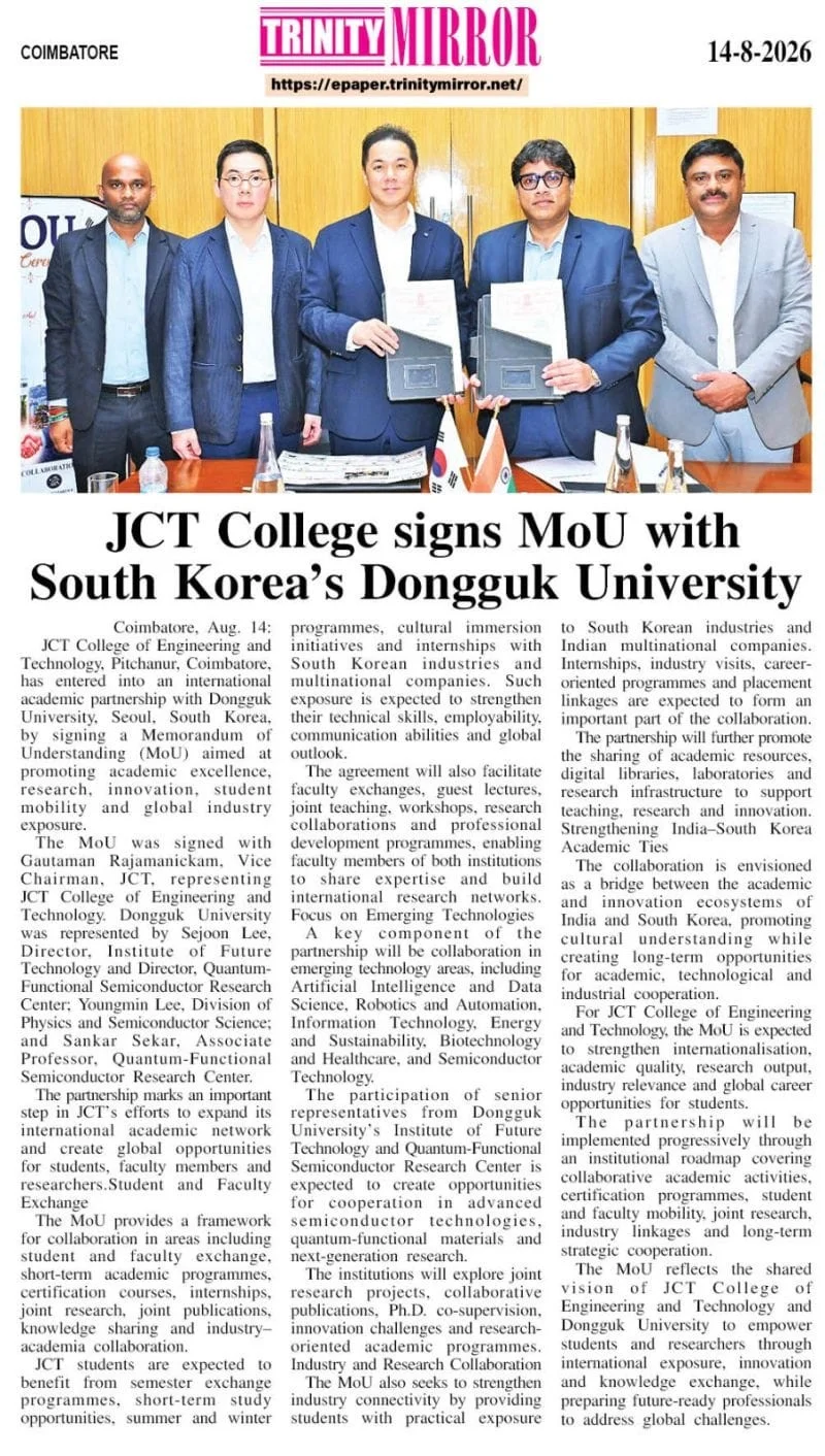 JCT College Signs MoU with South Korea’s Dongguk University — photo 1