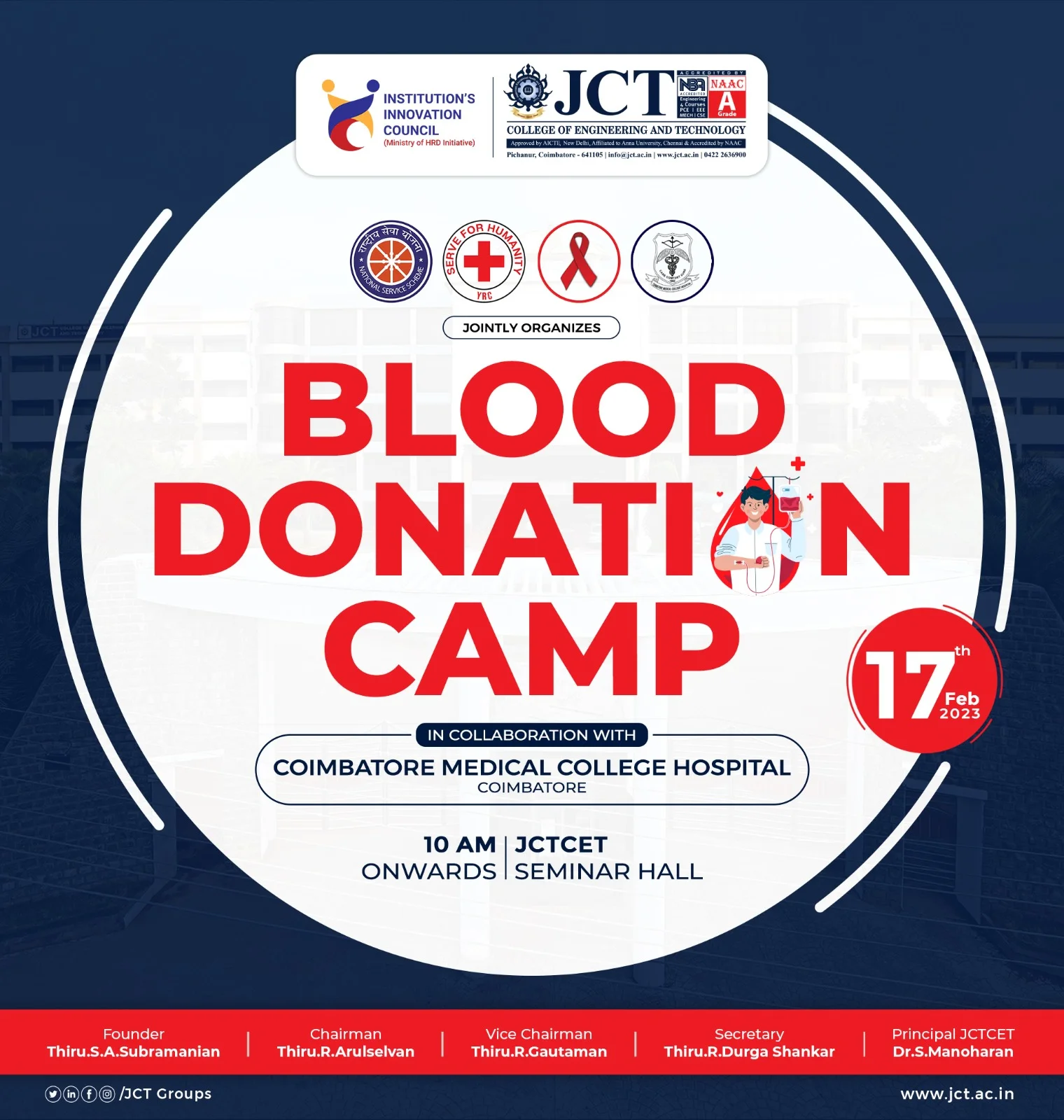 Our Institution has conducted a Blood Donation Camp on 17.02.2023 at JCTCET in Seminar Hall. — photo 7
