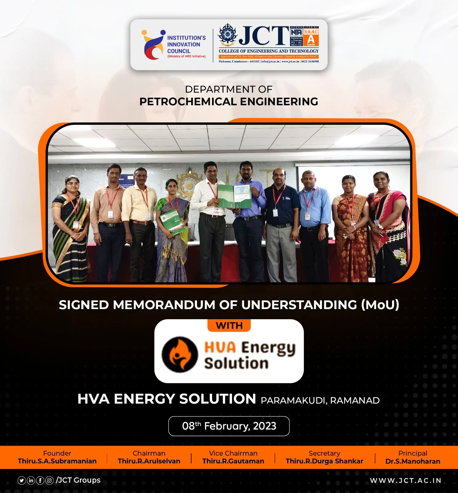 Department of Petrochemical Engieering entere in to The Memorandum of Understanding (MoU) with HVA CHEMICAL SOLUTION PRIVATE LIMITED on 8th February 2023 — photo 1