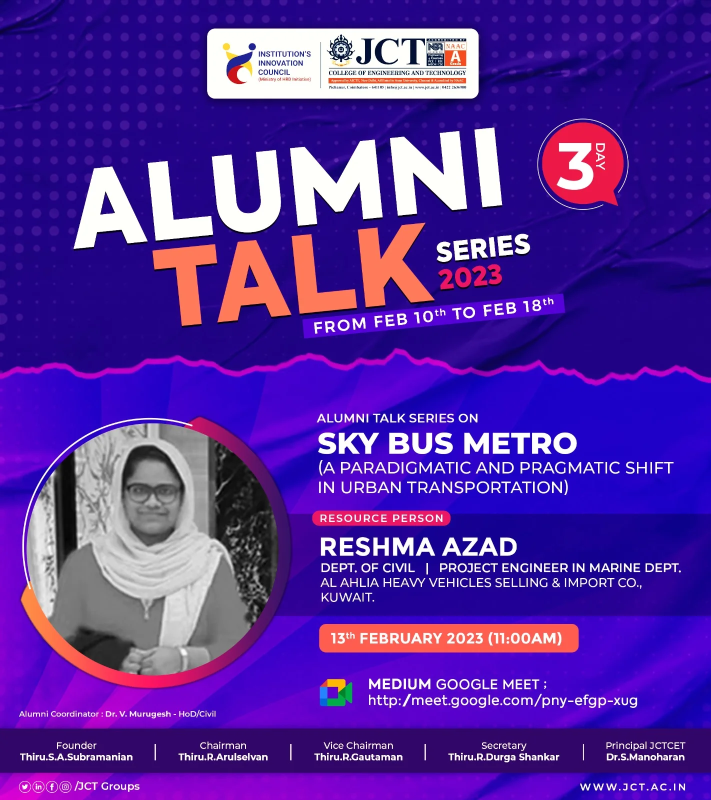 Department of Civil Engineering organized an Alumni Talk Series “Sky Bus Metro” on 13th February 2023 — photo 1