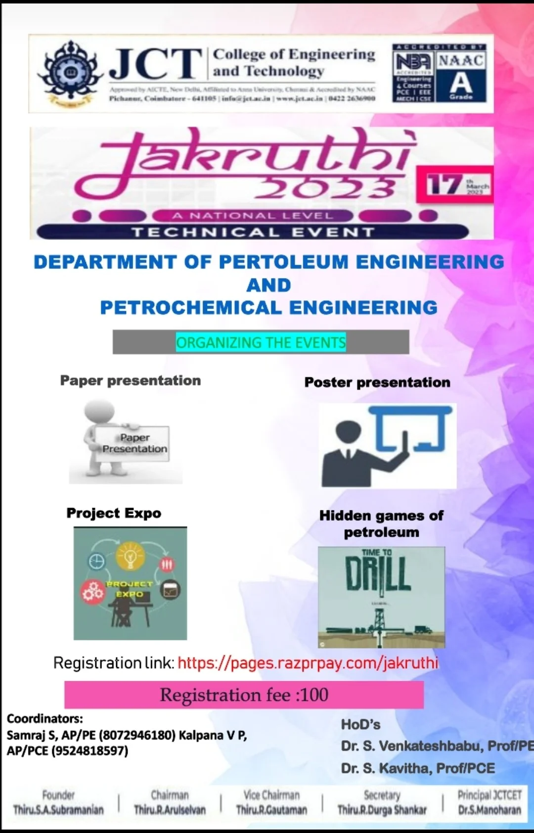 On 17th March 2023 JAKRUTHI a National Level Technical Symposium for Polytechnic students was conducted by the deparments of Petrochemical, Petroleum, Bio Technology and Bio Chemical, Food Technology Enigneering — photo 2
