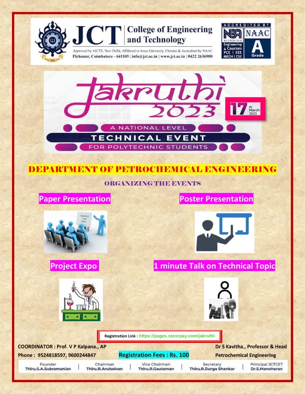 On 17th March 2023 JAKRUTHI a National Level Technical Symposium for Polytechnic students was conducted by the deparments of Petrochemical, Petroleum, Bio Technology and Bio Chemical, Food Technology Enigneering — photo 3