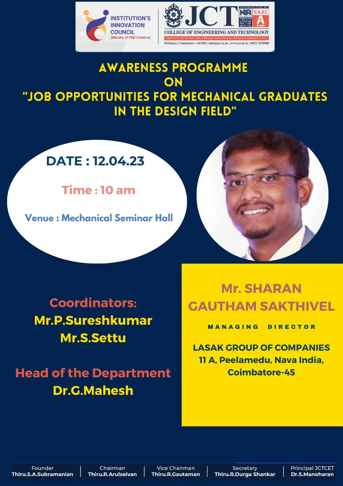 The Department of Mechanical Engineering, organized “AWARENESS PROGRAMME FOR JOB OPPORTUNITIES IN MECHANICAL FIELD” on 12.04.202 — photo 5