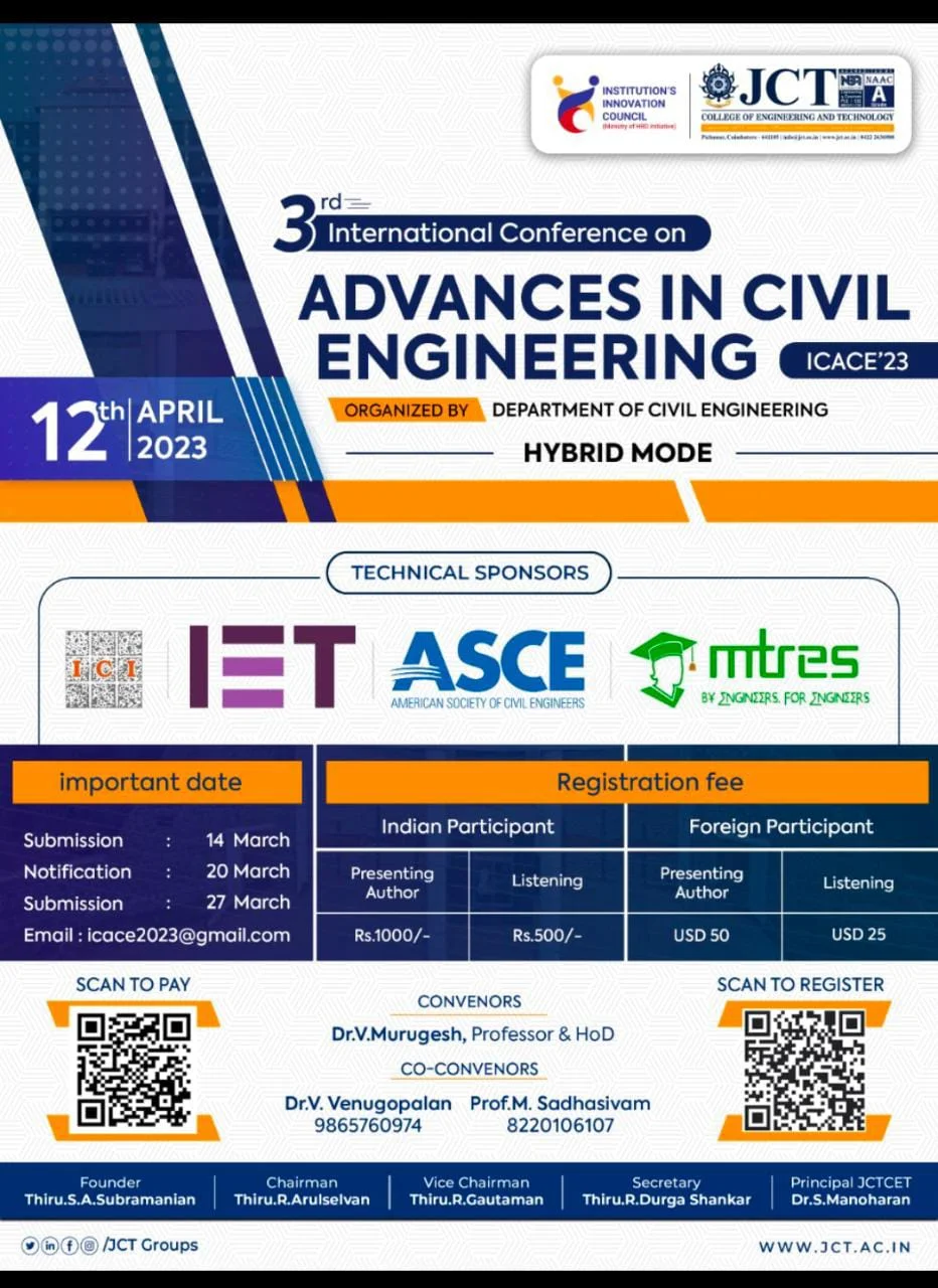 The Department of Civil Engineering organized the 3rd INTERNATIONAL CONFERENCE ON “ADVANCES IN CIVIL ENGINEERING” (ICACE – 2023) on 12th APRIL 2023. — photo 2
