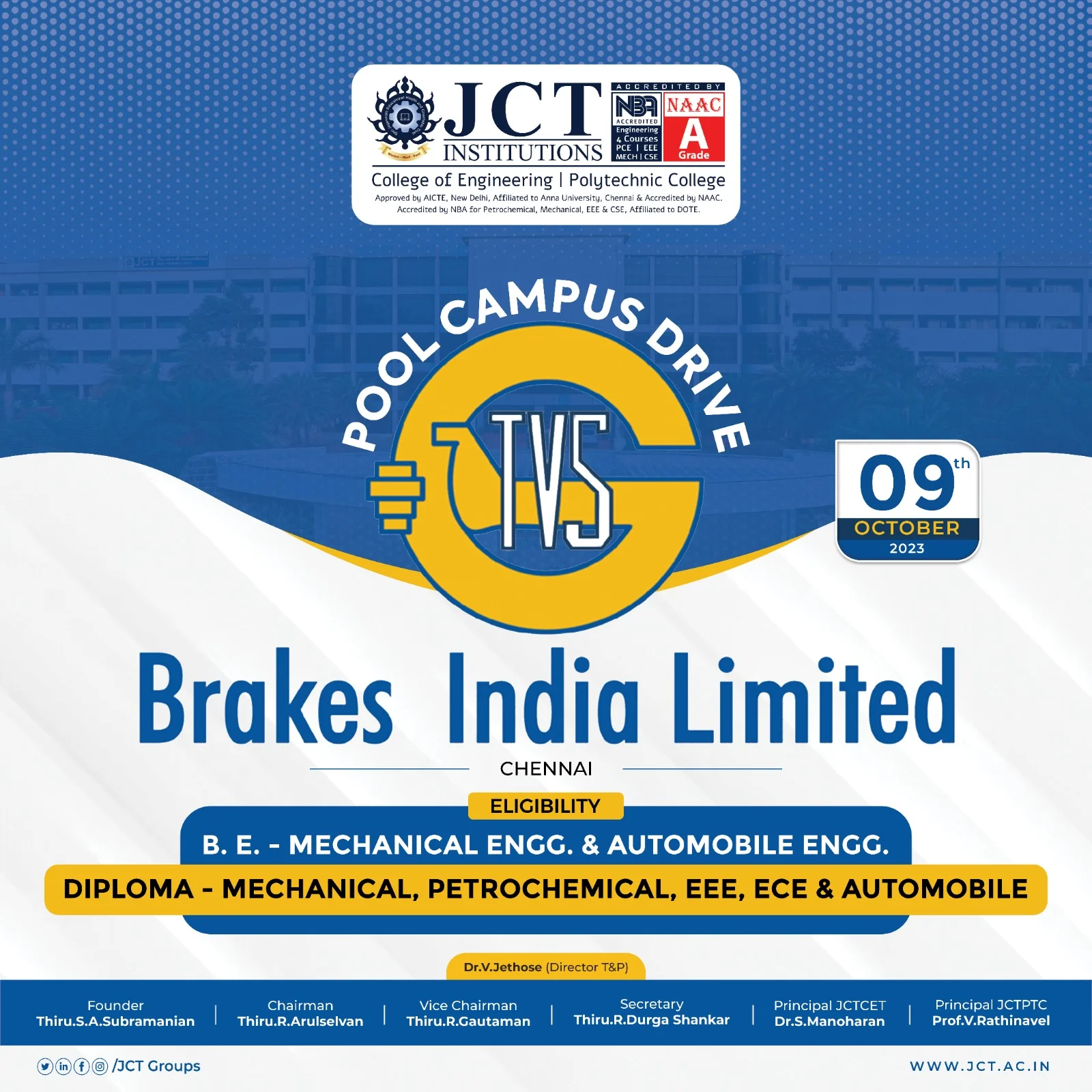 Pool-Campus Drive for Brakes India Pvt Ltd (A unit of TVS Group) at JCT campus on 09.10.2023 — photo 1
