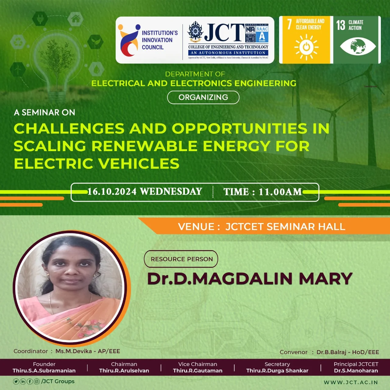 A seminar titled Challenges and Opportunities in Scaling  Renewable Energy for Electric vehicles on October 16, 2024, — photo 5